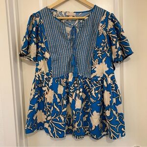 Knox Rose Blue and Cream Floral Blouse